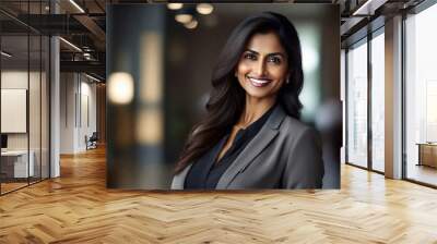 Happy handsome proud stylish mid aged mature professional business woman CEO, successful confident smiling good looking female executive looking at camera. Ai generated Wall mural