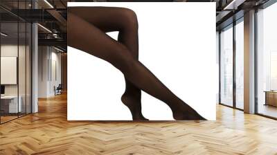 Beautiful girl in black pantyhose. Isolated. Wall mural