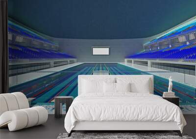 Indoor Olympic swimming pool arena with blue seats Wall mural