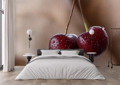 Bright juicy cherry berries on a baggy background. Wall mural