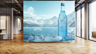 A fresh, cool and clean mountain mineral water in a glass bottle mockup Wall mural