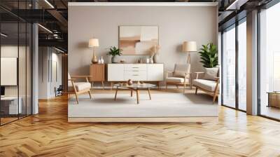 Photo modern style interior room 3d illustration Interior,Kitchen,Washrooms frame living room with colorful white sofa,led with blank frame Wall mural