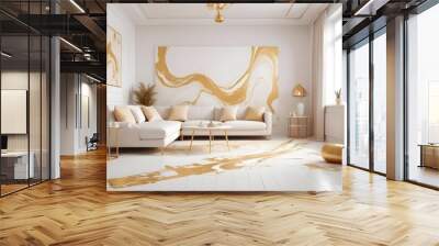 White and gold theme interior modern minimalism photo realism neww Style 3d Paints Doodle Illustration Deep View High Results 4k HD Wall mural