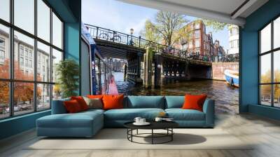 Europe, Netherlands, Amsterdam. Street scene from a tour boat. Wall mural