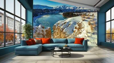 The Flathead River after a fresh snowfall in the Mission Valley, Montana, USA Wall mural