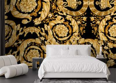 gold baroque black white background trendy scarf design Wall mural