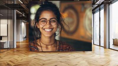 Close up portrait of beautiful happy Young smiling Indian woman Wall mural