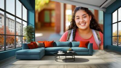 Fat hispanic girl smiling in school Wall mural