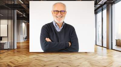 happy cheerful man in stylish shirt with arm crossed rejoicing at his retirement. health, beauty concept. free time, spare time. Wall mural