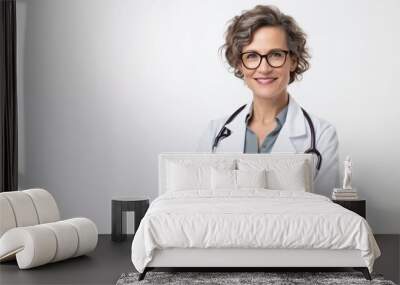 Mature female doctor on light background Wall mural