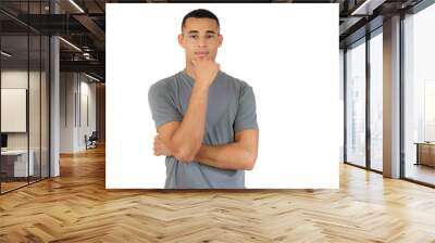 Portrait of handsome young man wearing casual t-shirt over transparent background. Wall mural