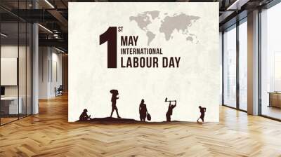 International Labour Day, 1st May,  
A Group of People in different Construction workers, Labor day, World Labor Vector Templates, Social Media Post Wall mural