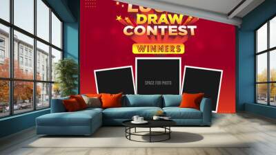 Lucky Draw Contest Winners, Social Media Post Design Illustration Layered. Win, Prizes, Give away contest, Marketing Wall mural