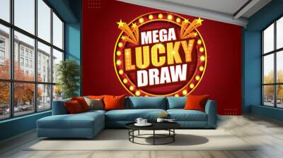 Mega Lucky Draw 3D Style Effect. Retro Vintage Elegant text effect with red and gold Background Vector Design Logo Unit  Wall mural