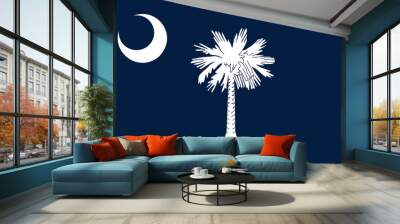 Flag of South Carolina state (United States of America, U.S.A. or USA, North America) white palmetto tree on an indigo field. The canton contains a white crescent Wall mural