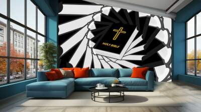 holy book, book with cross - vector pattern - black and yellow, holy bible, Wall mural