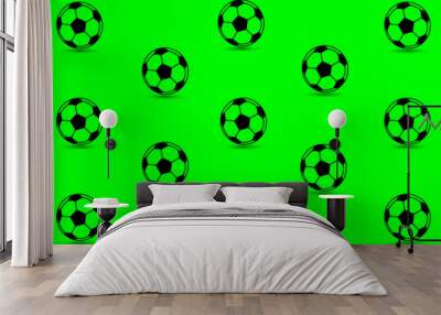 Soccer ball on green background - vector pattern Wall mural