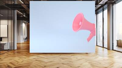 3d render of realistic isolated pink megaphone on pastel blue background. Advertisement idea. Conceptual illustration with copy space. 3D render. Wall mural