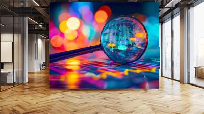 Abstract background with code. Background of a magnifying glass focusing on vibrant stock market charts. Wall mural