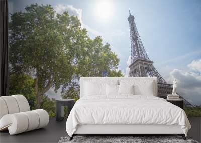 Eiffel Tower next to tree in the Sun wide angle Wall mural