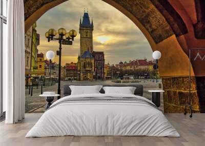 Empty Prague old town square during the coronavirus quarantine Wall mural