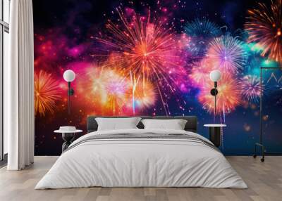 fireworks at night. happy new year. abstract holiday background. Colorful firework with bokeh background. Wall mural