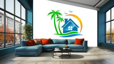 house vila palm tree beach travel logo Wall mural