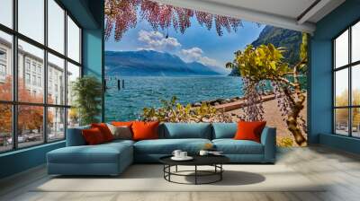 View of the beautiful Lake Garda surrounded by mountains,Riva del garda and Garda lake in the spring time,Trentino Alto Adige region Wall mural