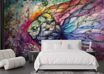 Fishes .Watercolors Wall mural