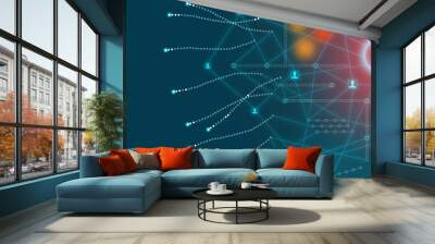 Artificial intelligence technology concept with illustration of human face made by tiny glowing connections  Wall mural