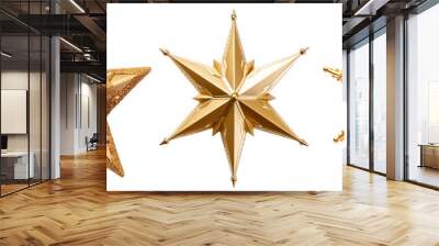 Christmas decorations gold stars on white transparent background Wall mural