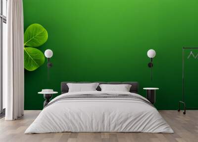 Four-leaf green clover for good luck on St. Patrick's Day, bright green background, holiday concept of spring Wall mural