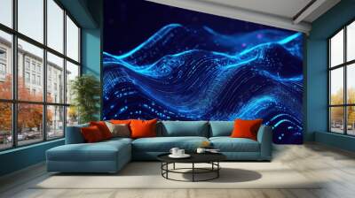 High-tech blue design with flowing neon lines, circuit board elements, and abstract shapes, reflecting the modern digital landscape and data systems. Wall mural