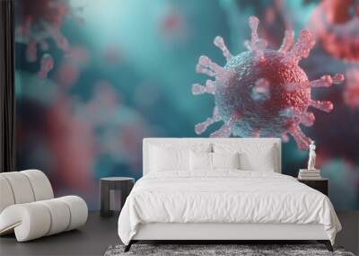 Macro image of a computer virus creeping into a digital environment, depth of field effect, blurred background, soft light, and textures resembling living cells. Wall mural