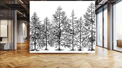 Pine forest hand drawn border Wall mural