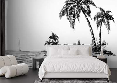 summer beach pencil drawing Wall mural