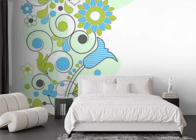 Vector floral seamless pattern in blue and green Wall mural