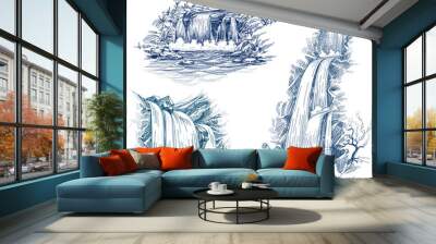 Water falls vector drawing Wall mural