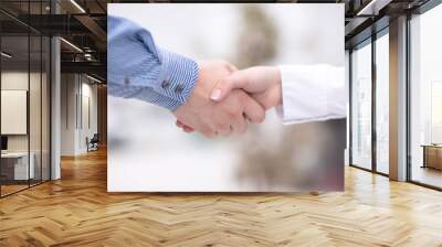 close up view of business partnership handshake concept.photo of two businessman handshaking process Wall mural