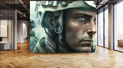 Modern soldiers in the army. Modern soldiers in combat. Generative AI. Wall mural