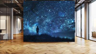 Explore the idea of unlocking cosmic secrets by connecting the stars in the correct sequence, blending the boundaries between the tangible and the ethereal. Wall mural