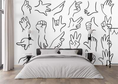 Children HaChildren's hand gestures in doodle style isolated. Hand drawn human hands expressing various signs and symbols with fingersnd Gestures Wall mural