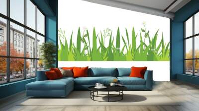 Green grass Illustration. Green lawn, flower, natural borders, herbs. Flat vector illustrations for spring, summer, nature, ground, plants concept. Wall mural