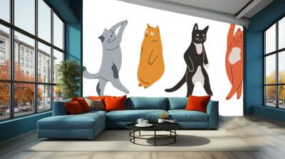 Hand drawn dancing cats isolated on white background. Cute vector illustration. Wall mural