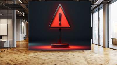 Realistic red caution warning sign for attention exclamation mark traffic sign by 3d render illustration. Generative AI Wall mural