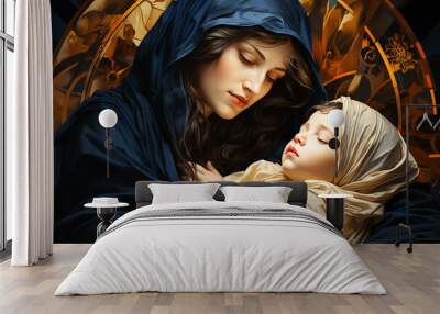  traditional Catholic art representation of the Holy Family.AI generativ. Wall mural