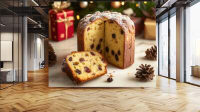 a delicious genuine Italian mum Christmas panettone. AI generative. Wall mural