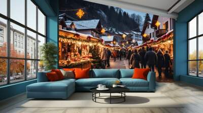 Beautiful and romantic Christmas markets. AI generative. Wall mural