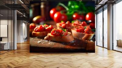 Bruschetta on a rustic table. AI generativ. Wall mural