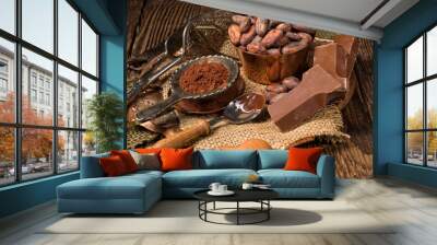 chocolate cocoa and cocoa beans Wall mural